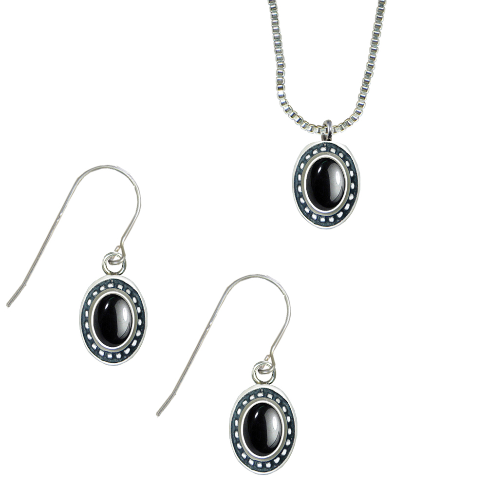 Sterling Silver Petite Necklace Earrings Set Hematite